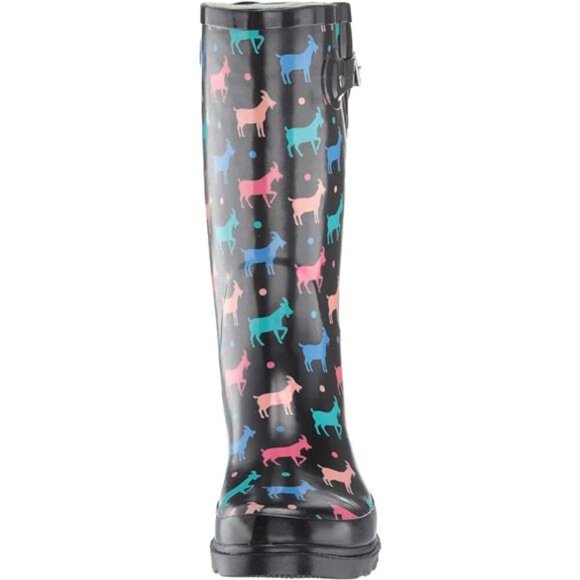 NEW Women's Unique Printed Tall 100% Waterproof Rain Boot Adjustable Strap - Picture 2 of 6